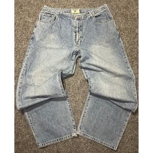 American Eagle Men's Light Blue Light Wash Wide-Leg Denim Jeans Dungaree